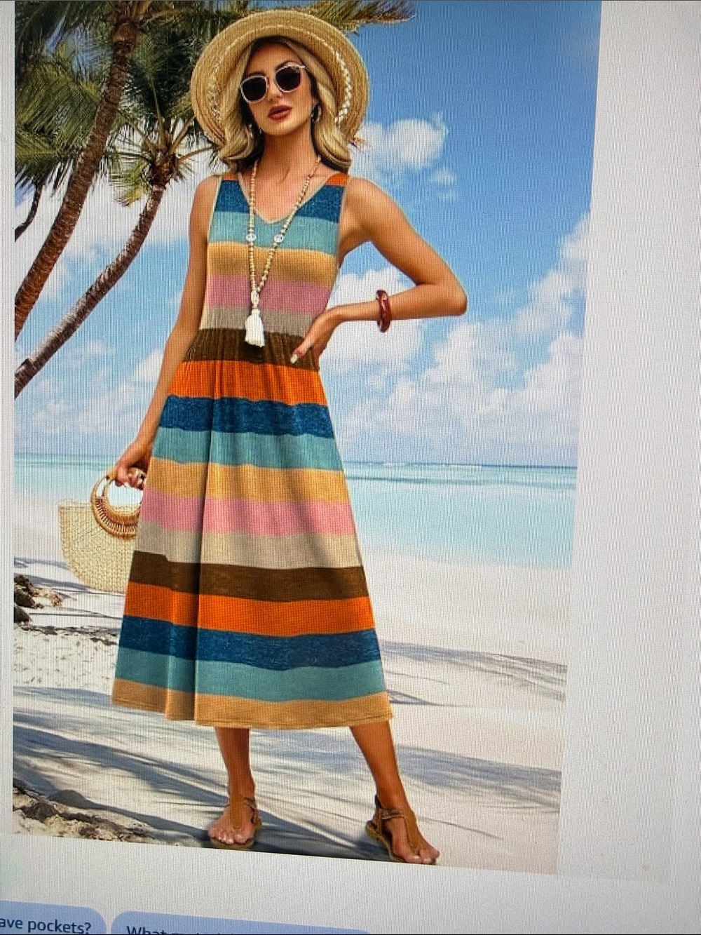 NWT Coastal Grandma Flowy Casual MIDI VNeck Beach Vacation Pockets Casual Fall L